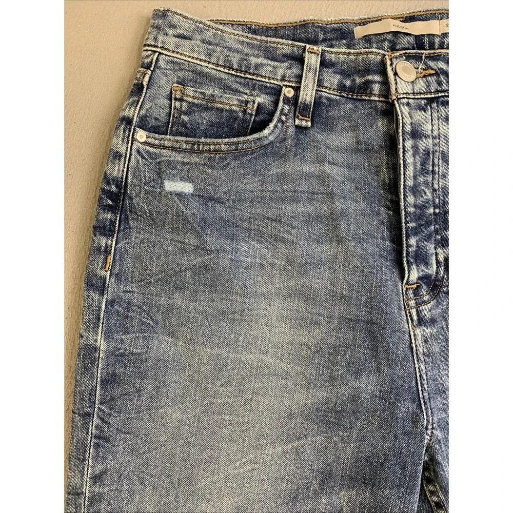 Hudson Holly Jeans Women's Size 31 Blue Denim Distressed‎ Button Fly Raw Hem